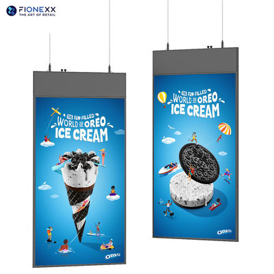 Bom preço 43 polegadas Ultra Slim Dual Side Hanging Display Ecrãs de alta definição usados em lojas e supermercados on-line