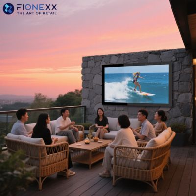 Visuais 4K Ultra HD e Som Surround 3D TV IP55 à prova de intempéries para exterior para sol parcial com suporte de parede compatível