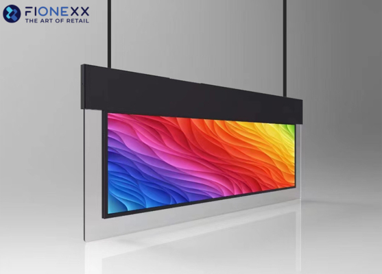 Bom preço 43 polegadas Ultra Slim Dual Side Hanging Display Landscape Display com margem de vidro on-line