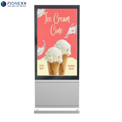 Bom preço Ecrã de publicidade exterior durável Prata Janela versátil Totem digital exterior 75 polegadas Alto desempenho on-line