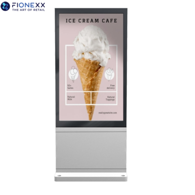 Bom preço 65 polegadas de prata exterior Display durável de publicidade tela AD quadro exterior sem ventilador totem vertical digital on-line